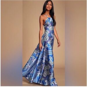 Elegant Blue Floral Maxi Dress